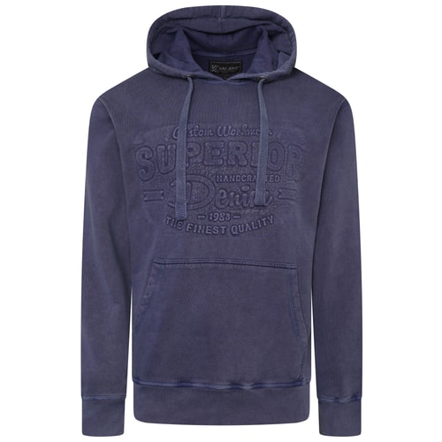 KAM Overhead Washed Embossed Hoody Indigo